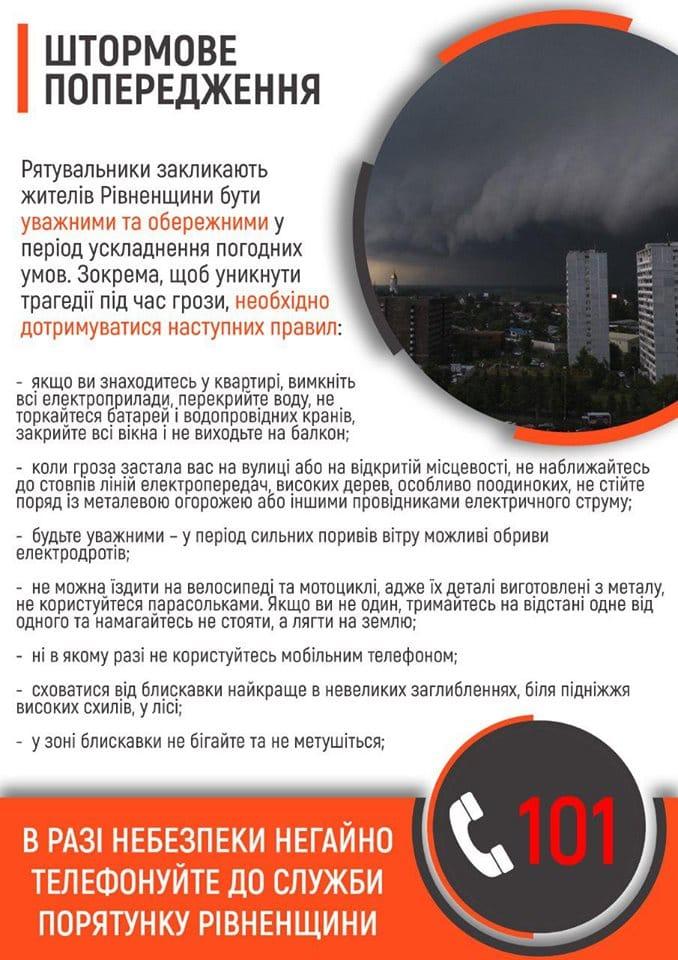 Завтра на Рівненщині очікуються стихійні небезпечні метеорологічні явища
