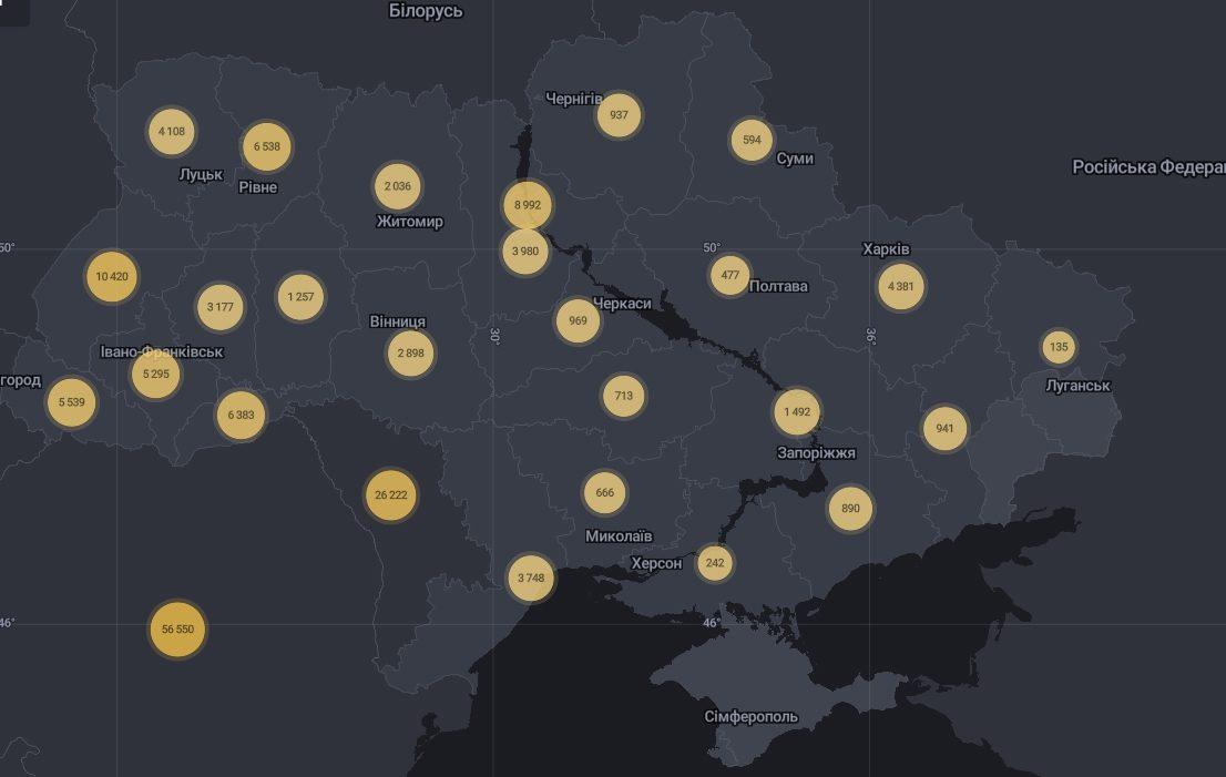 Протягом доби в Україні підтверджено 1318 випадків COVID-19