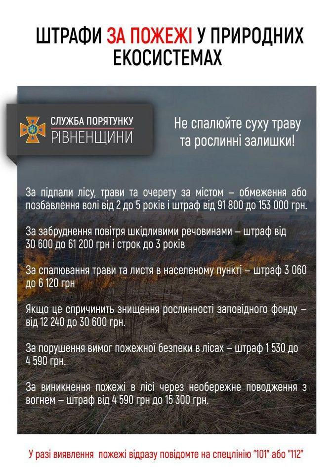 Рятувальники Рівненщини оприлюднили штрафи за спалювання рослинних відходів на городі