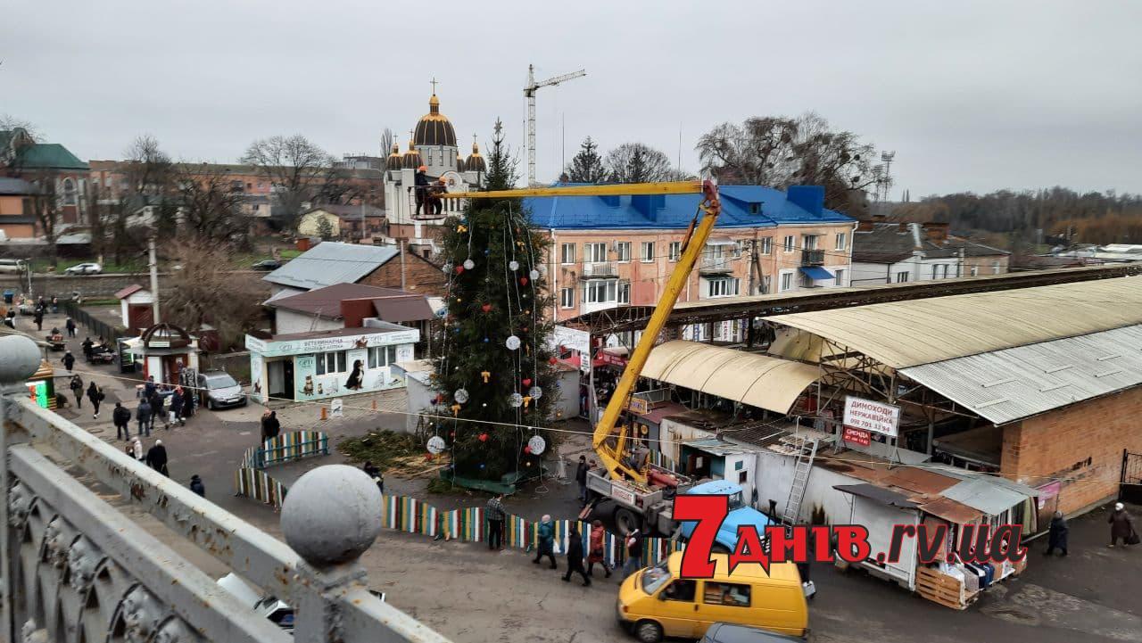 У Рівному на ринку Дикого вже встановили і прикрашають ялинку. Фото дня