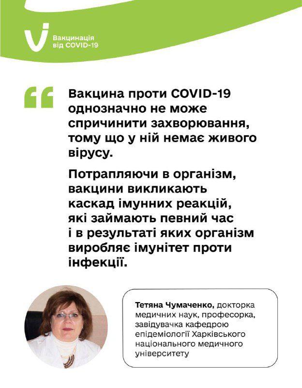 ​​“Вакцина проти коронавірусу не може спричинити захворювання” – Тетяна Чумаченко