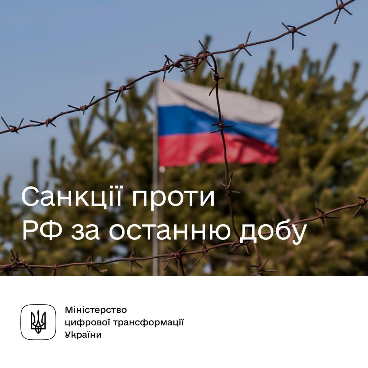 Санкції проти РФ за останню добу
