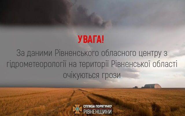 Рятувальники попереджають жителів Рівненщини про грози та сильний вітер