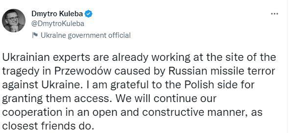 Українських фахівців допустили на місце падіння ракети у Пшеводуві — Кулеба