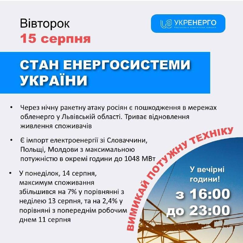 Стан енергосистеми України постраждав через ракетну атаку