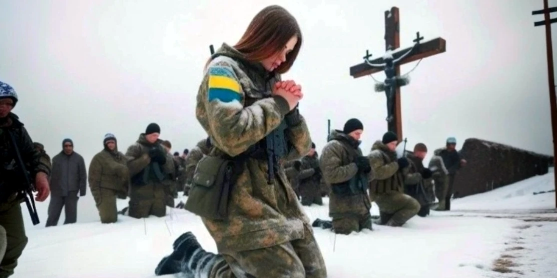 Фотофейк від ШІ: українські військові моляться на колінах.