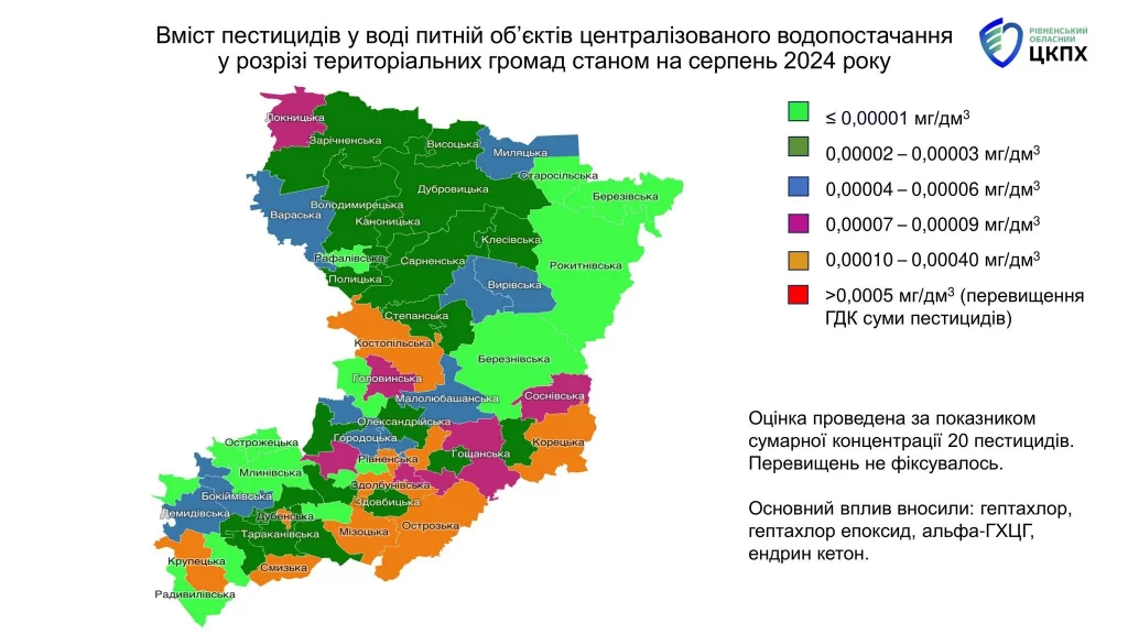 Вміст пестицидів у питній воді Рівненщини (КАРТА) - фото 1