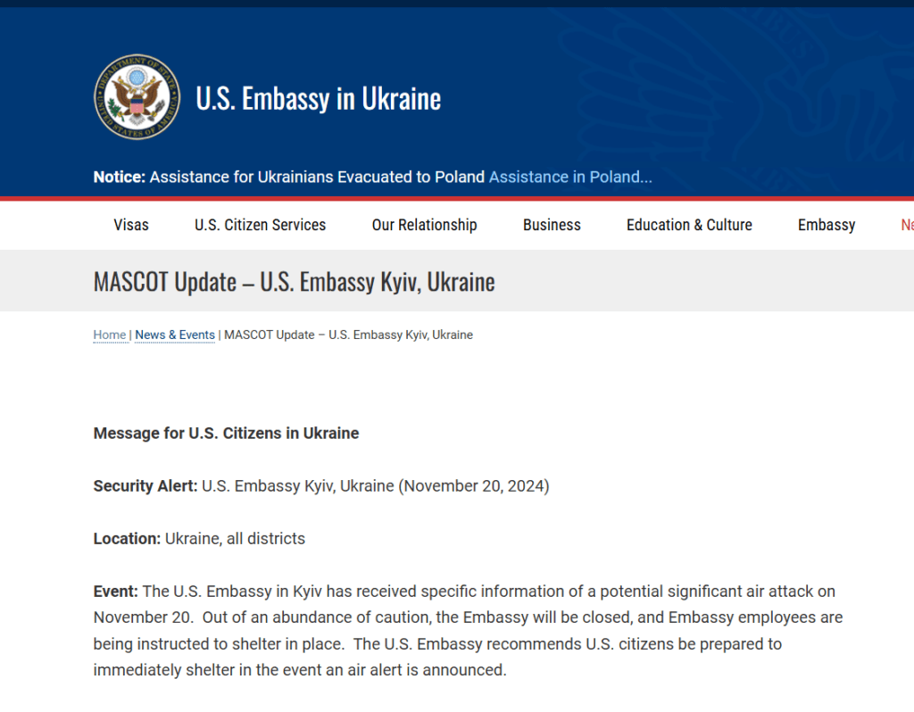 20 листопада посольство США заявило про можливу велику ракетну атаку - фото 1