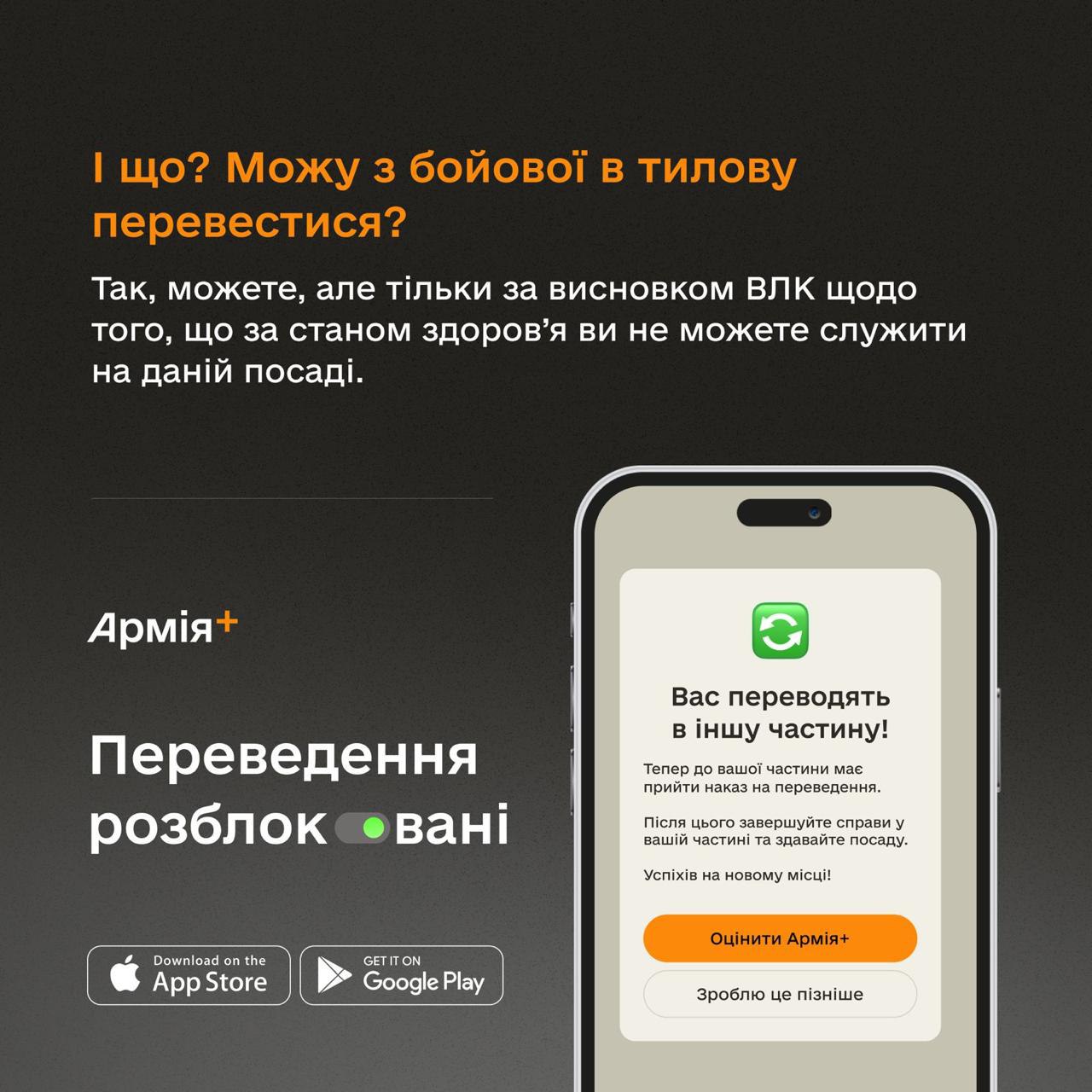 Подати рапорт на зміну місця служби можна через застосунок Армія+