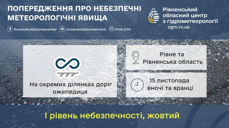 Прогноз погоди для Рівненщини на 15 листопада. Мокрий сніг, дощ, ожеледиця - фото 1 Прогноз погоди для Рівненщини на 15 листопада. Мокрий сніг, дощ, ожеледиця - фото 1