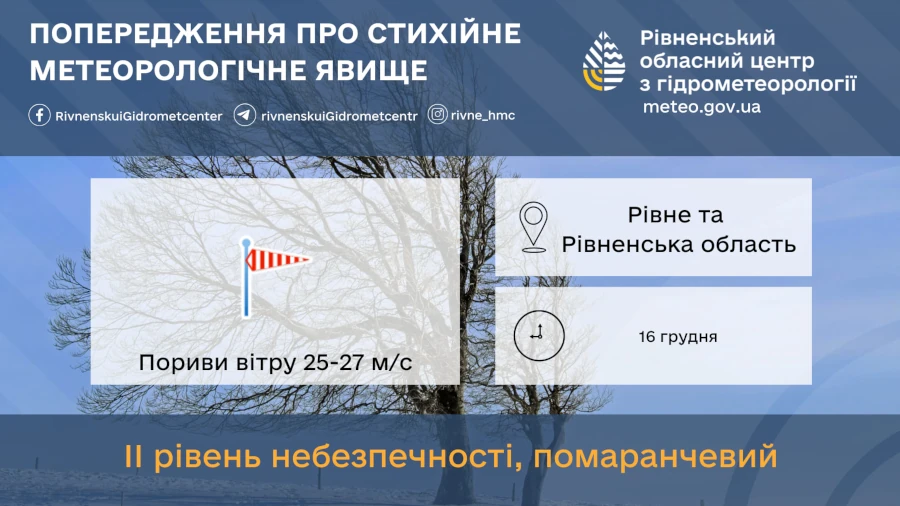 Прогноз погоди для Рівненщини на 16 грудня. Сніг, дощ і сильний вітер - фото 2