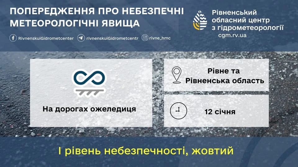 Прогноз погоди для Рівненщини на 12 січня. Сніг, мокрий сніг з налипанням, ожеледиця - фото 1 Прогноз погоди для Рівненщини на 12 січня. Сніг, мокрий сніг з налипанням, ожеледиця - фото 1
