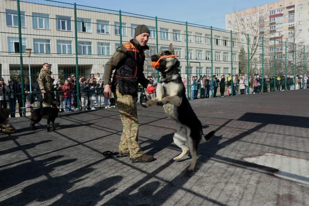 Гвардійські кінологи завітали на урок до школярів Вараша - фото 1 Гвардійські кінологи завітали на урок до школярів Вараша - фото 1