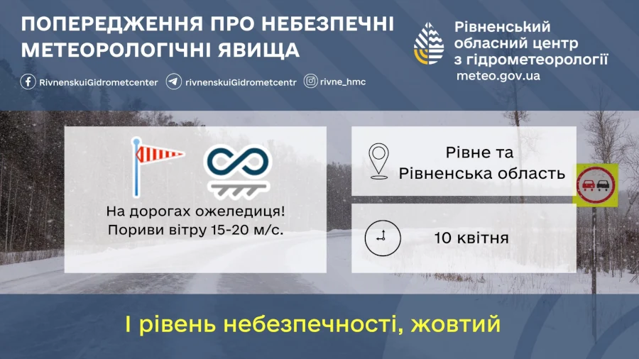 Прогноз погоди для Рівненщини на 10 квітня. Сніг, ожеледиця, пориви вітру. Вночі сильні заморозки - фото 1