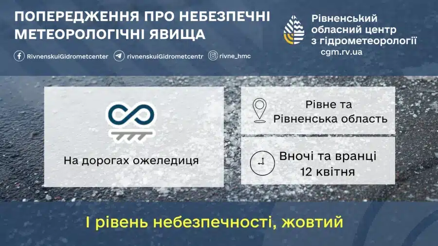 Прогноз погоди для Рівненщини на 12 квітня. Мокрий сніг, дощ, ожеледиця і заморозки вночі - фото 1 Прогноз погоди для Рівненщини на 12 квітня. Мокрий сніг, дощ, ожеледиця і заморозки вночі - фото 1