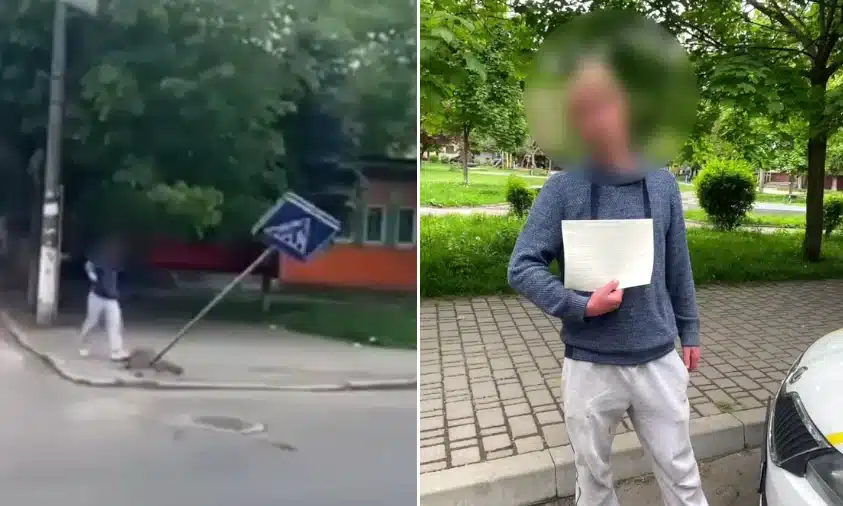 У Рівному чоловік зламав дорожній знак