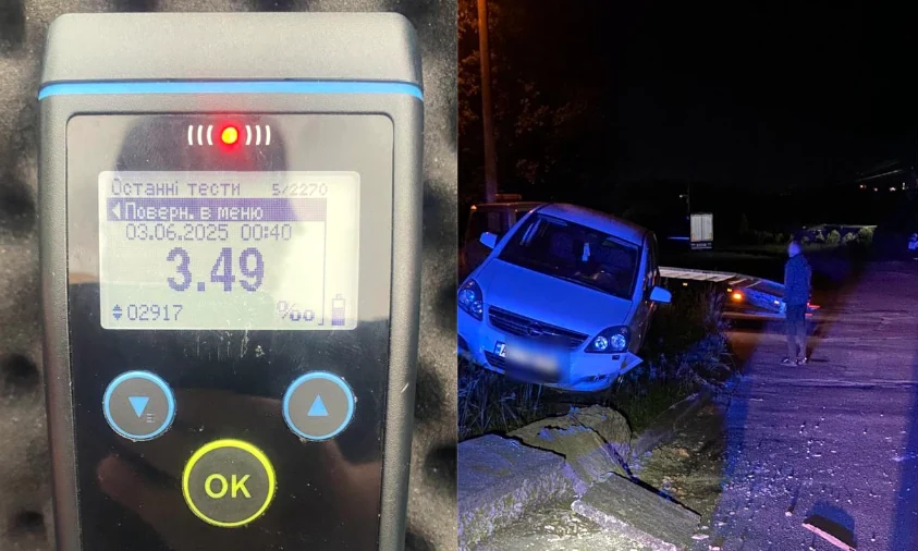 У Рівному п’яний водій влетів у бордюр: вміст алкоголю перевищував норму у 17 разів