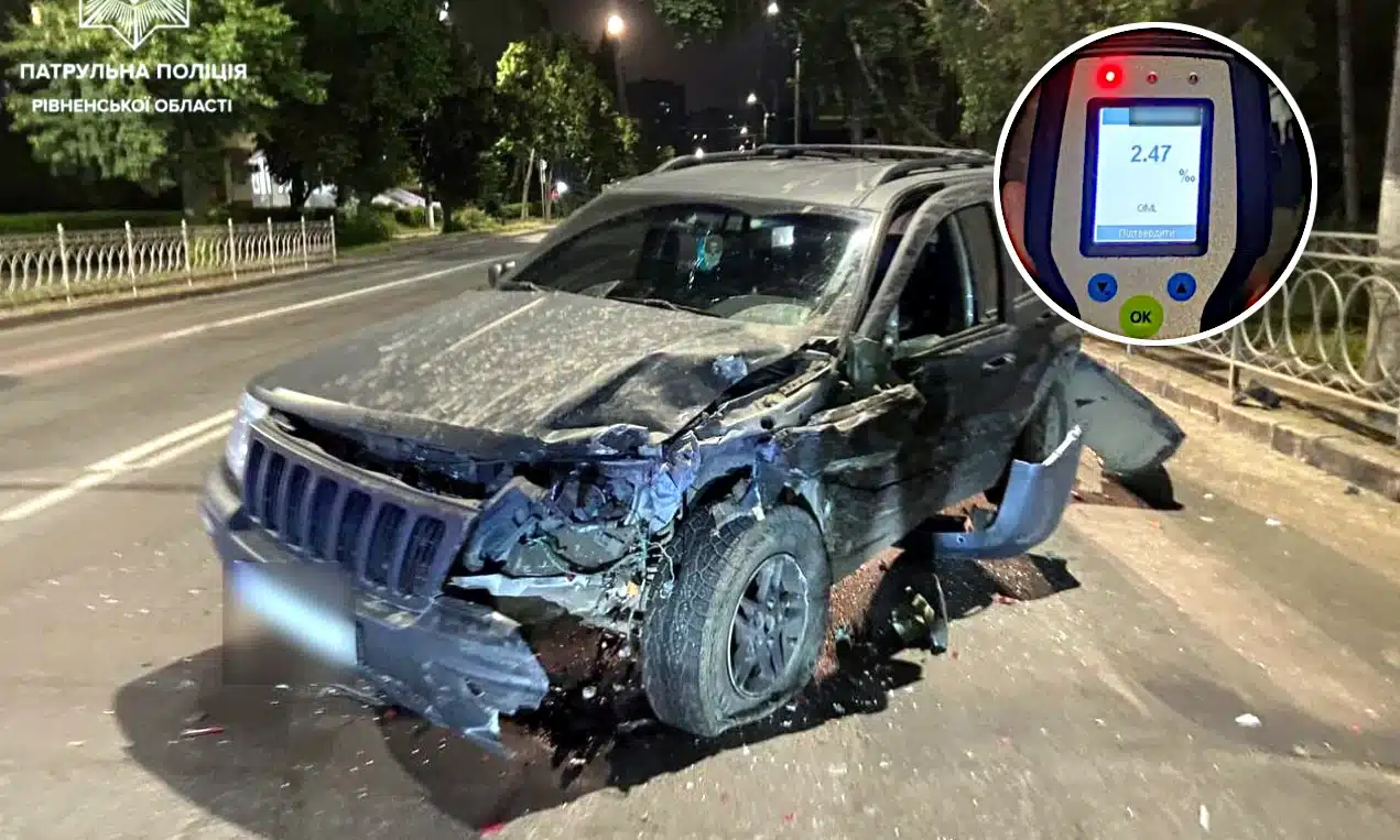 23-річний водій Jeep у стані сп’яніння влаштував дві ДТП за один вечір у Рівному