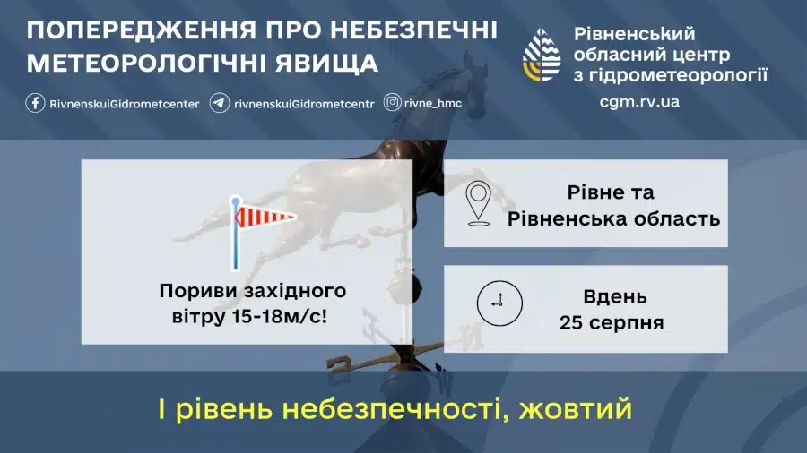 Прогноз погоди для Рівненщини на 25 серпня. Місцями невеликий дощ, пориви вітру - фото 1