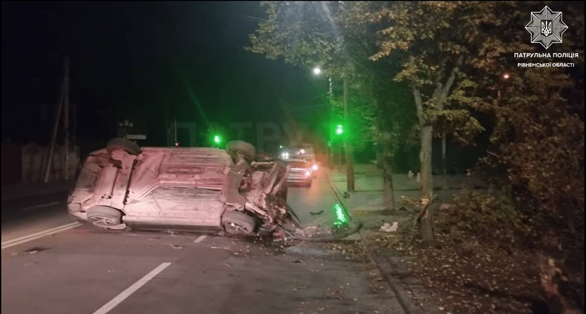 Нетверезий водій у Рівному в'їхав у дерево та перекинувся