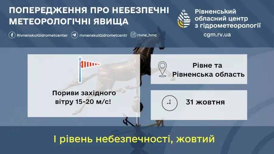 Прогноз погоди: пориви західного вітру 15-20 м/с.