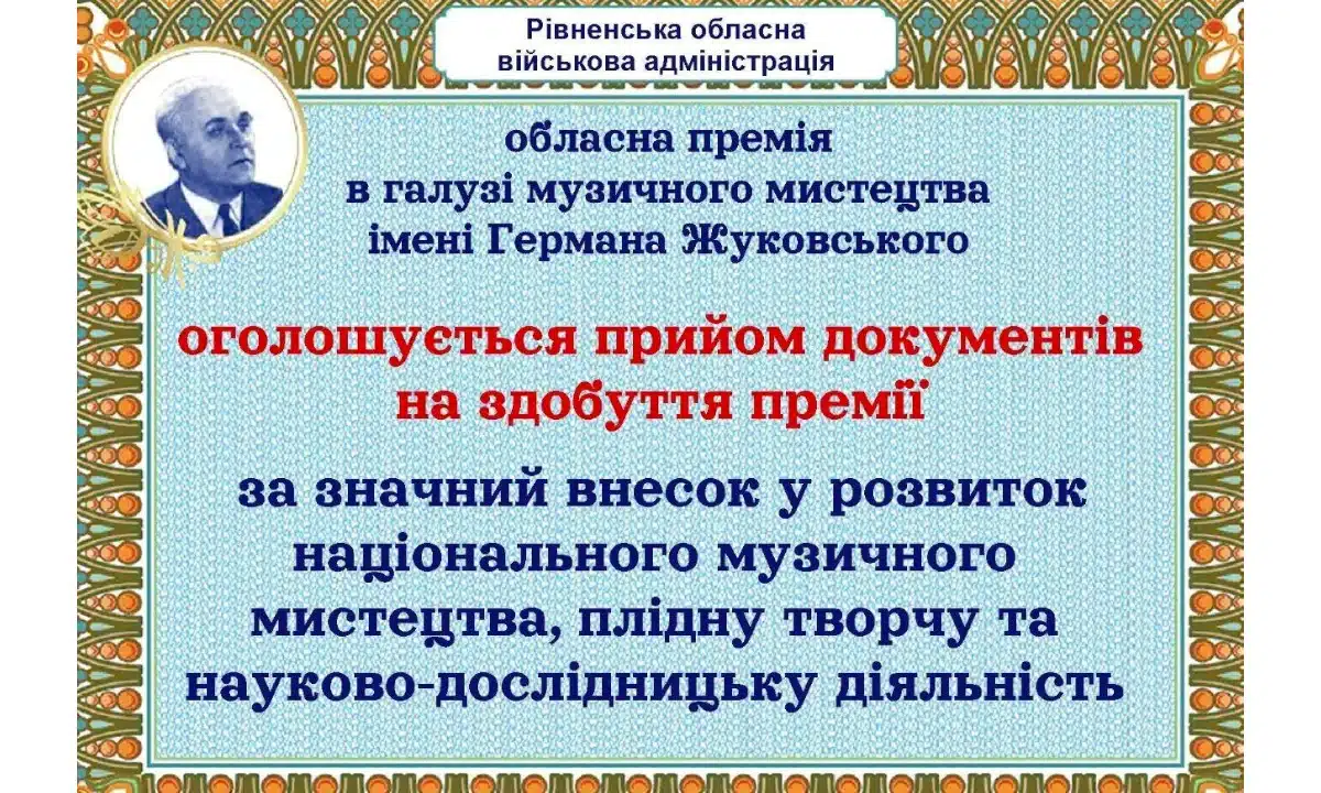 Конкурс на здобуття премії імені Германа Жуковського стартував на Рівненщині