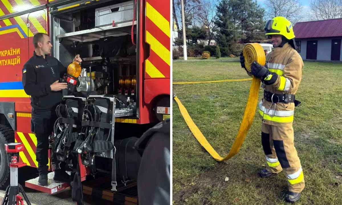 Добровольці-пожежники із Зорянської громади проходять практичне навчання.