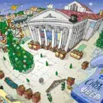 Малюнок - Рівненський драмтеатр і різдвяні декорації.