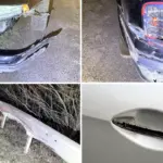 Пошкодження на автомобілях і пошкоджений відбійник.