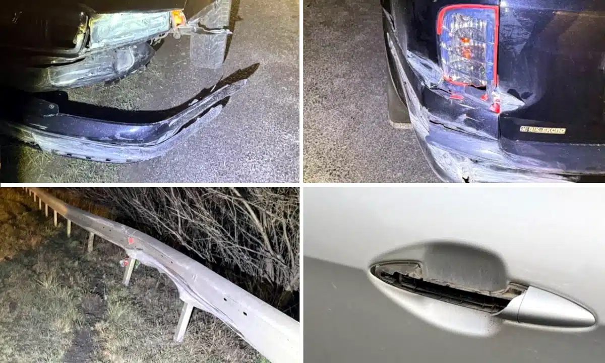 Пошкодження на автомобілях і пошкоджений відбійник.