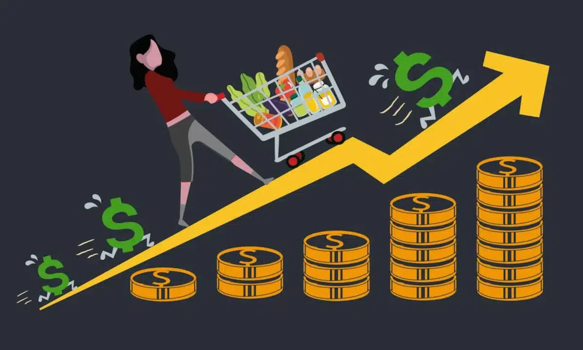 Інфляція у Рівненській області у листопаді 2025. Яйця подорожчали на 21,6% Жінка з візком для продуктів доганяє інфляцію.