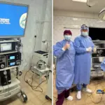 Хірурги дитячої лікарні працюють з лапароскопічною стійкою.