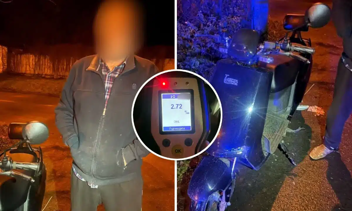 Водій скутера з 2,72 проміле алкоголю в крові їздив вулицями Рівного Водій, скутер і алкотестер.