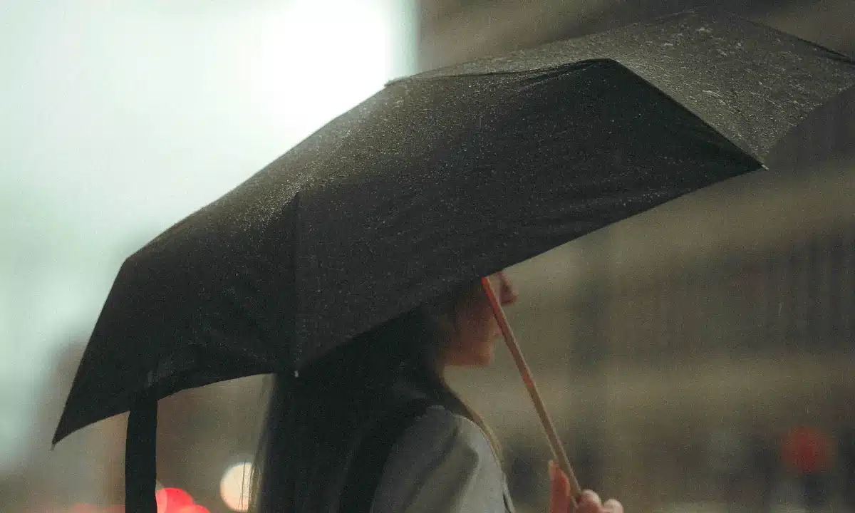 Якою буде погода на Рівненщині 12 грудня – синоптики радять брати з собою парасольки Жінка з парасолею в дощ.
