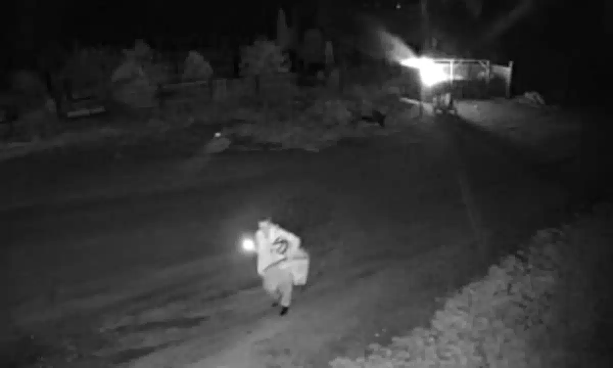 Палій іде з ліхтариком від контейнерів.