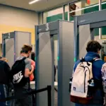 Учнів у школі перевіряють на детекторі металі.