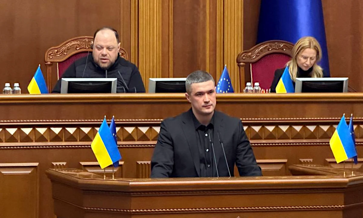 Михайло Федоров виступає у Верховній Раді перед голосуванням за його кандидатуру.
