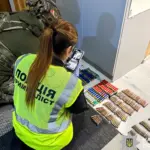 Поліція оглядає вилучений арсенал.