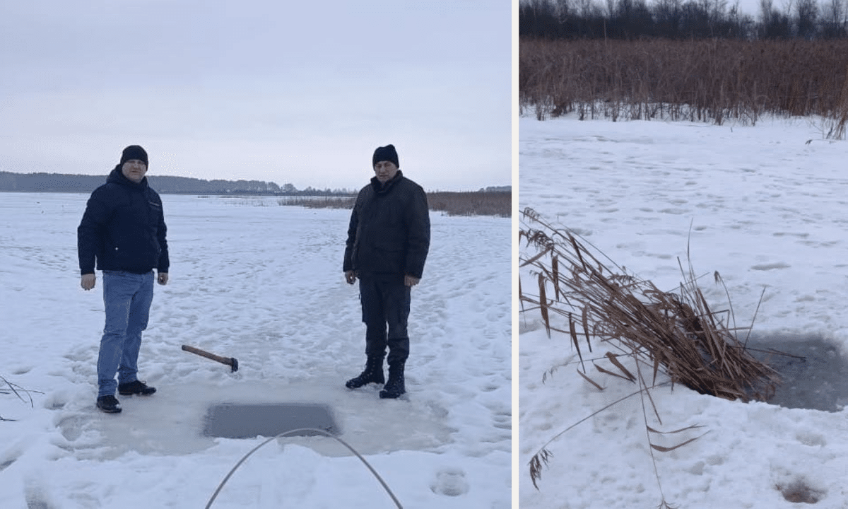Як у Сарненській громаді запобігають задуcі риби взимку: на водоймі облаштували лунки лунки в кризі для риби