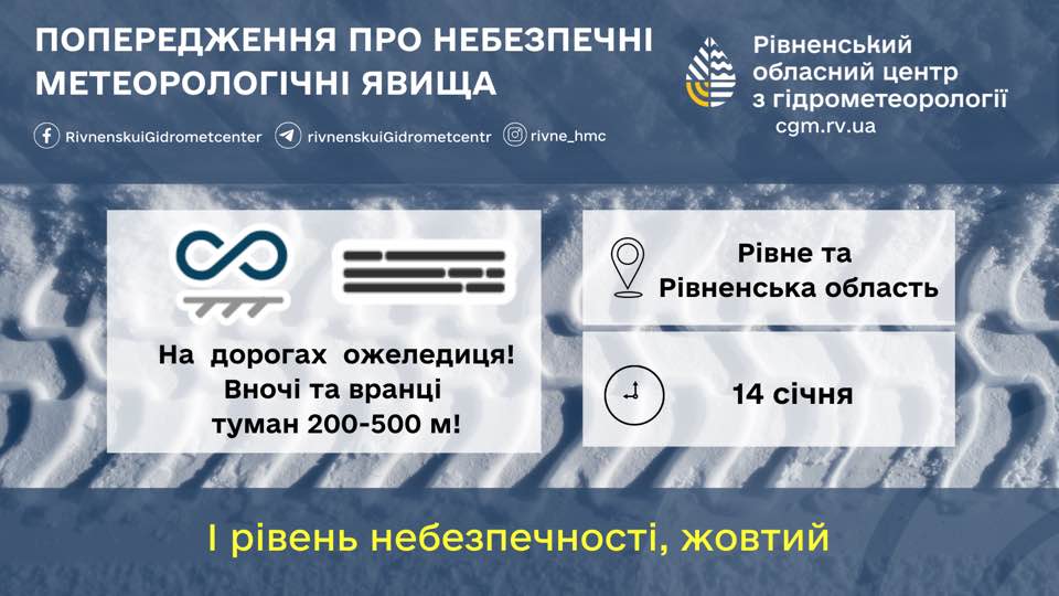 Попередження про туман і ожеледицю.