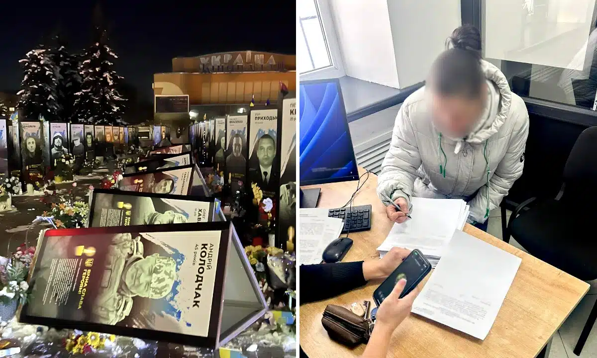 Пошкоджені портрети Героїв у Рівному і жінка у відділку поліції.