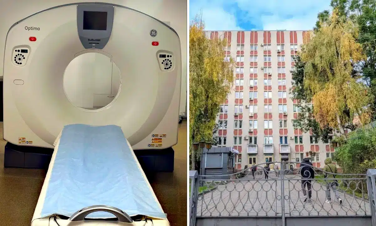 Комп'ютерний томограф і будівля діагностичного центру в Рівному.