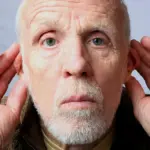 Чоловік приклав руки до вух, щоб краще чути.