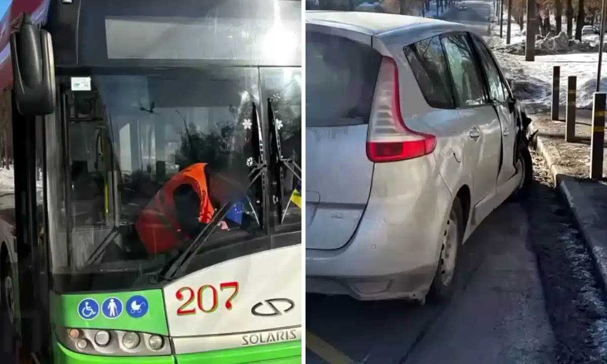 Тролейбус і авто після ДТП.