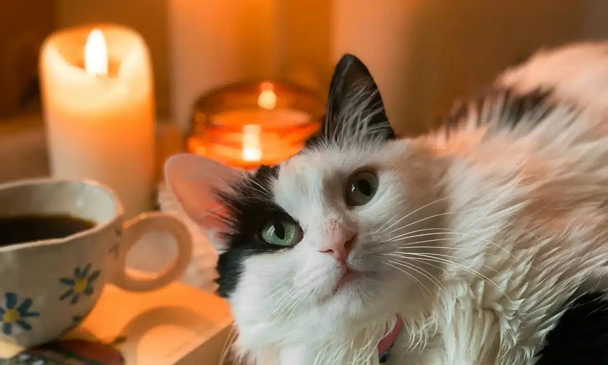 Кіт і запалені свічки.