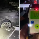 Застрягле у снігу авто й алкотестер.