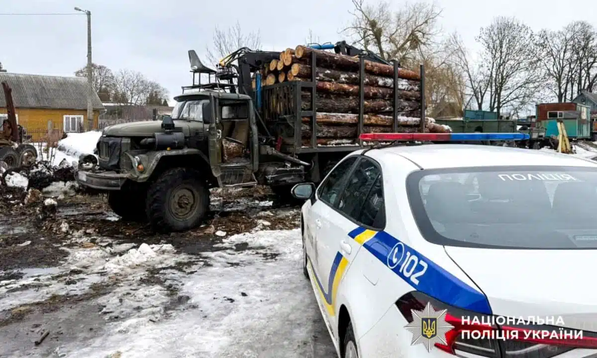 Вантажівка "ЗіЛ" з навантаженими колодами.