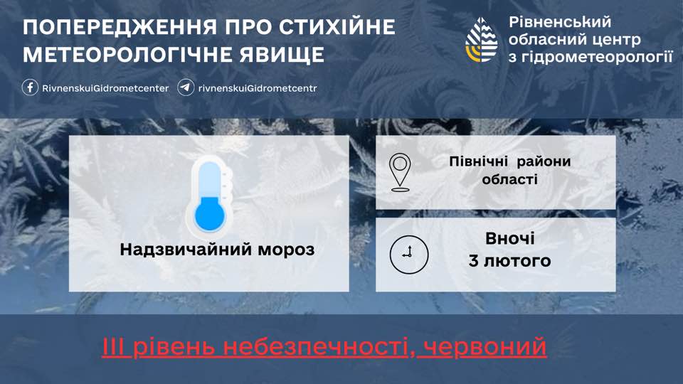 Попередження про надзвичайний мороз.