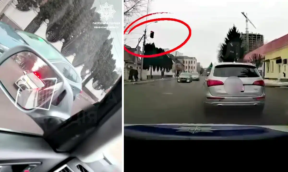 Авто проїжджає на червоне світло.