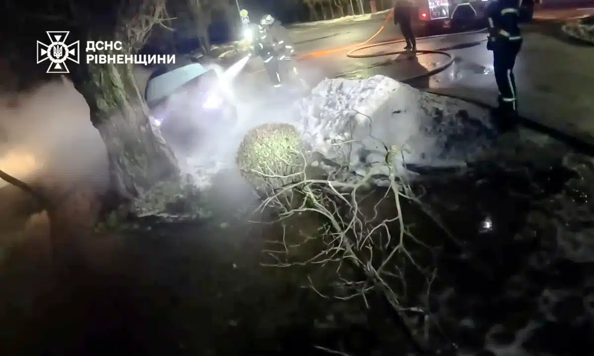 Авто горить у Вараші.